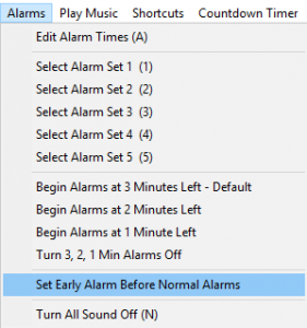 Clock Set Early Alarm menu
